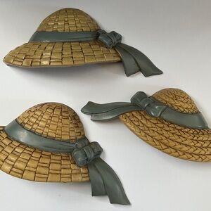 Hat With Blue Ribbon Wall Hanging Set Of 3 Burwood Products Company Homco 90’s